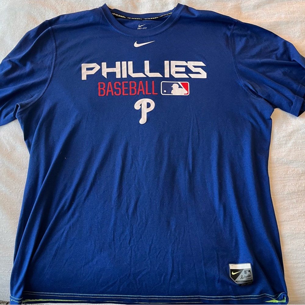 Nike Authentic Collection Philadelphia Phillies Blue Dri-FIT Shirt Sz XL